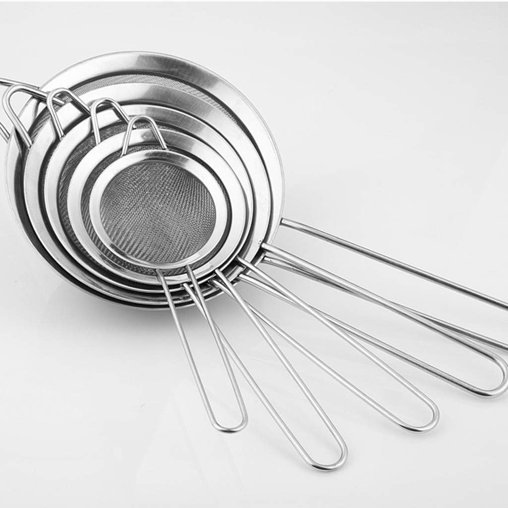 Food Strainers Set of 5 Stainless Steel Fine Mesh Strainer, Colander Sieve Sifters with Long Handle for Kitchen Food, Small Medium Large Size for Tea Coffee Powder Fry Juice Rice Vegetable Frui