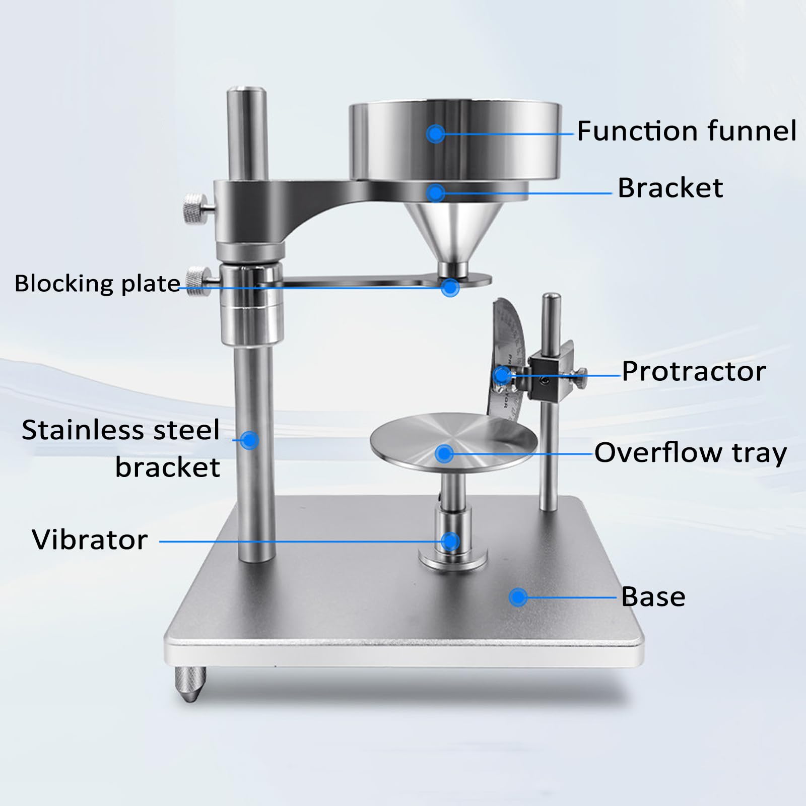 Powder Repose Winkeltester, Edelstahl Messgerät für Partikelfluss, inklusive Bürste und Stahllineal, ideal für industrielle Anwendungen