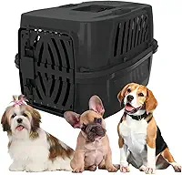 Caixa Transporte Para Cães e Gatos Até 25kg Nº 4 | Viagem Aérea e Carro | Trava de Segurança | Caixa Plástica Resistente Ventilada 62x42x36cm (Preto)