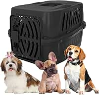 Caixa Transporte Para Cães e Gatos Até 25kg Nº 4 | Viagem Aérea e Carro | Trava de Segurança | Caixa Plástica Resistente Ventilada 62x42x36cm (Preto)
