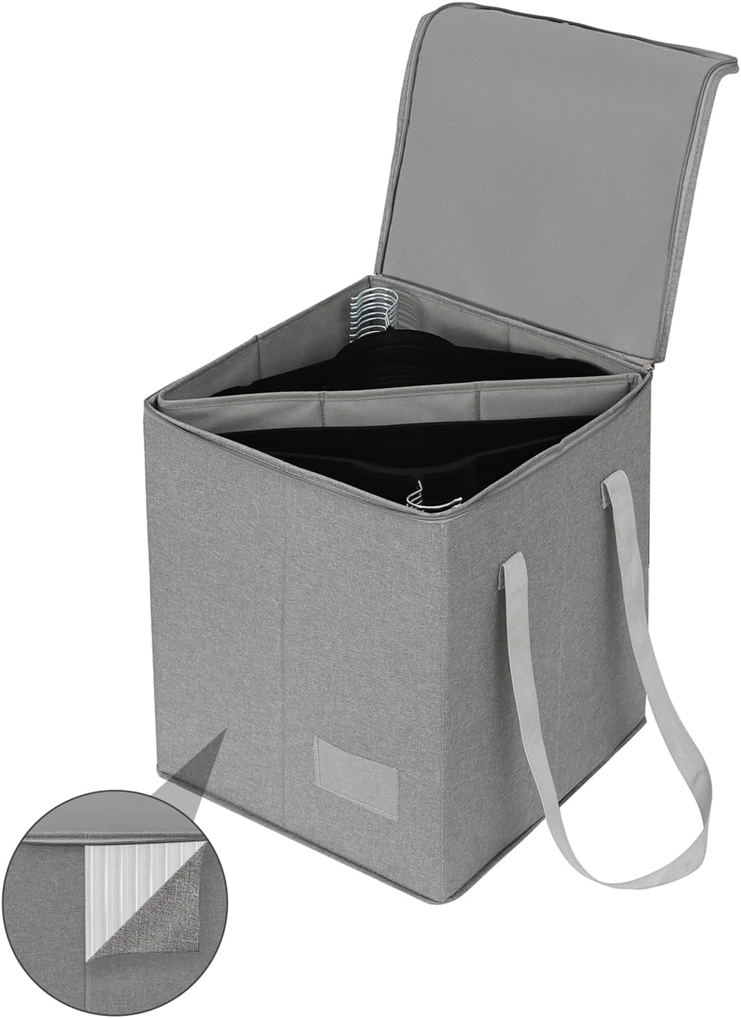 Qozary Clothes Hanger Organizer Bag-Rigid Hanger Storage Containers with Lid for Dustproof, Large Sturdy Hanger Caddy Organizer Box with Handle