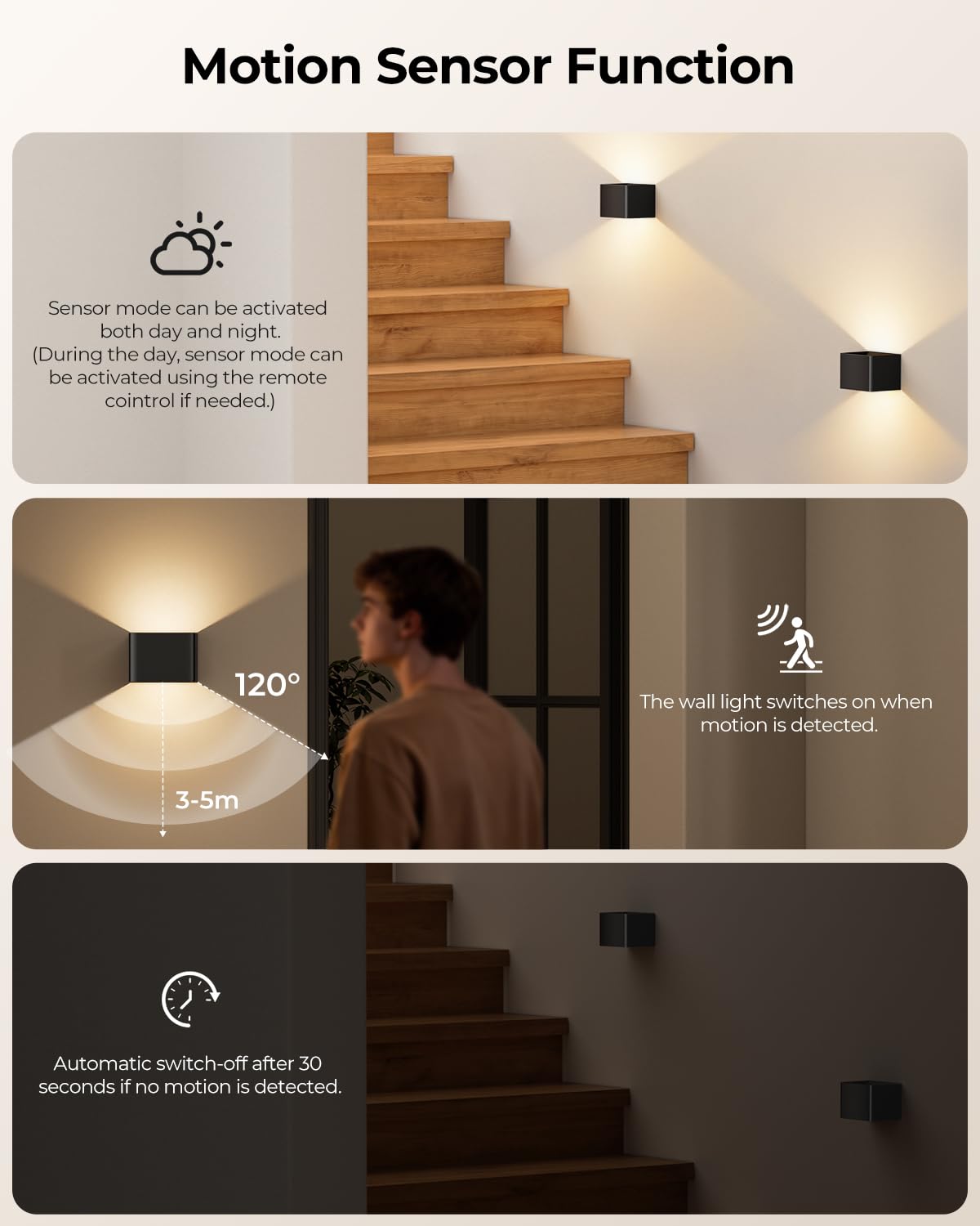 VIWAVE 2 stuks accu-wandlamp voor binnen met bewegingsmelder en afstandsbediening, 3 kleuren led-wandlamp zonder stroomaansluiting, draadloze wandlamp voor binnen, batterij met schakelaar, accu