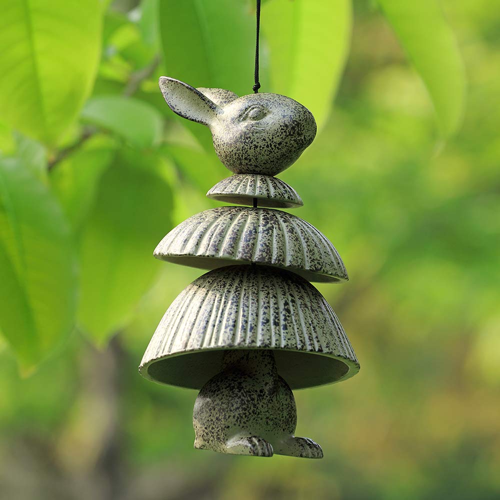 SPI Home Windspiel – Hase Mit Glocken An Reifenrock, Aluminiumguss, Graue Patina, 26,7 Cm