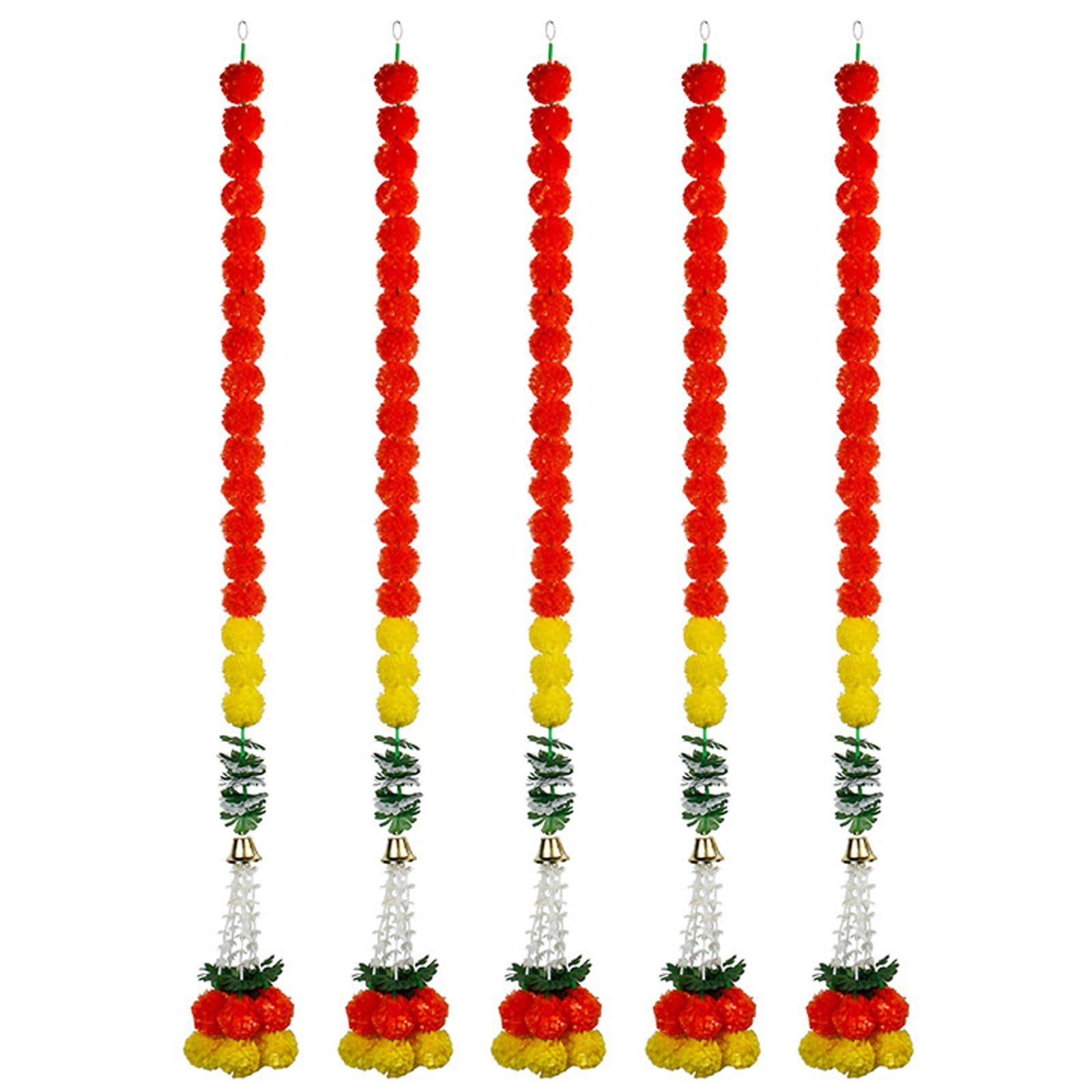 Guirlande de calendula de Diwali Jorzer | Lot de 5 de 140 cm avec clochette