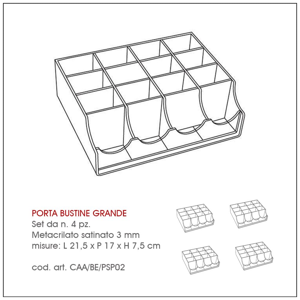 Set n. 4 pz. Contenitore dispenser porta bustine monodose salsa zucchero da banco in metacrilato trasparente arredo bar pizzerie ristorazione in 2 modelli (Grande (n. 4 pz.))