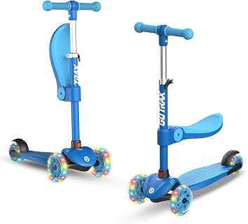 Gotrax KS3 Kids Kick Scooter, LED Lighted Wheels, Adjustable Height Handlebars and Removable Seat, Lean-to-Steer & Widen Anti-Slip Deck, 3 Wheel Scooter for Kids Ages 2-8 and up to 100 Lbs SkyBlue