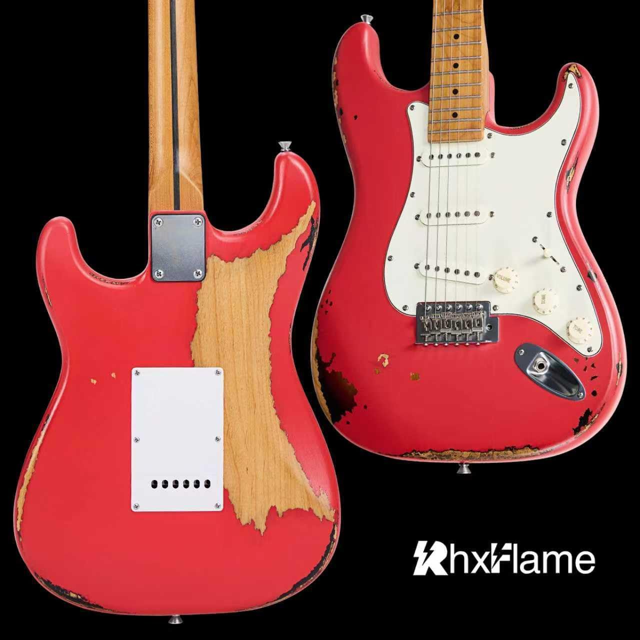 6 Strings Red Over Sunburst Vintage Electric Guitar Alder Body Roasted Maple Neck Rounded Frets Vintage Tuners Professional/Full Size/Electric Guitars for Adults