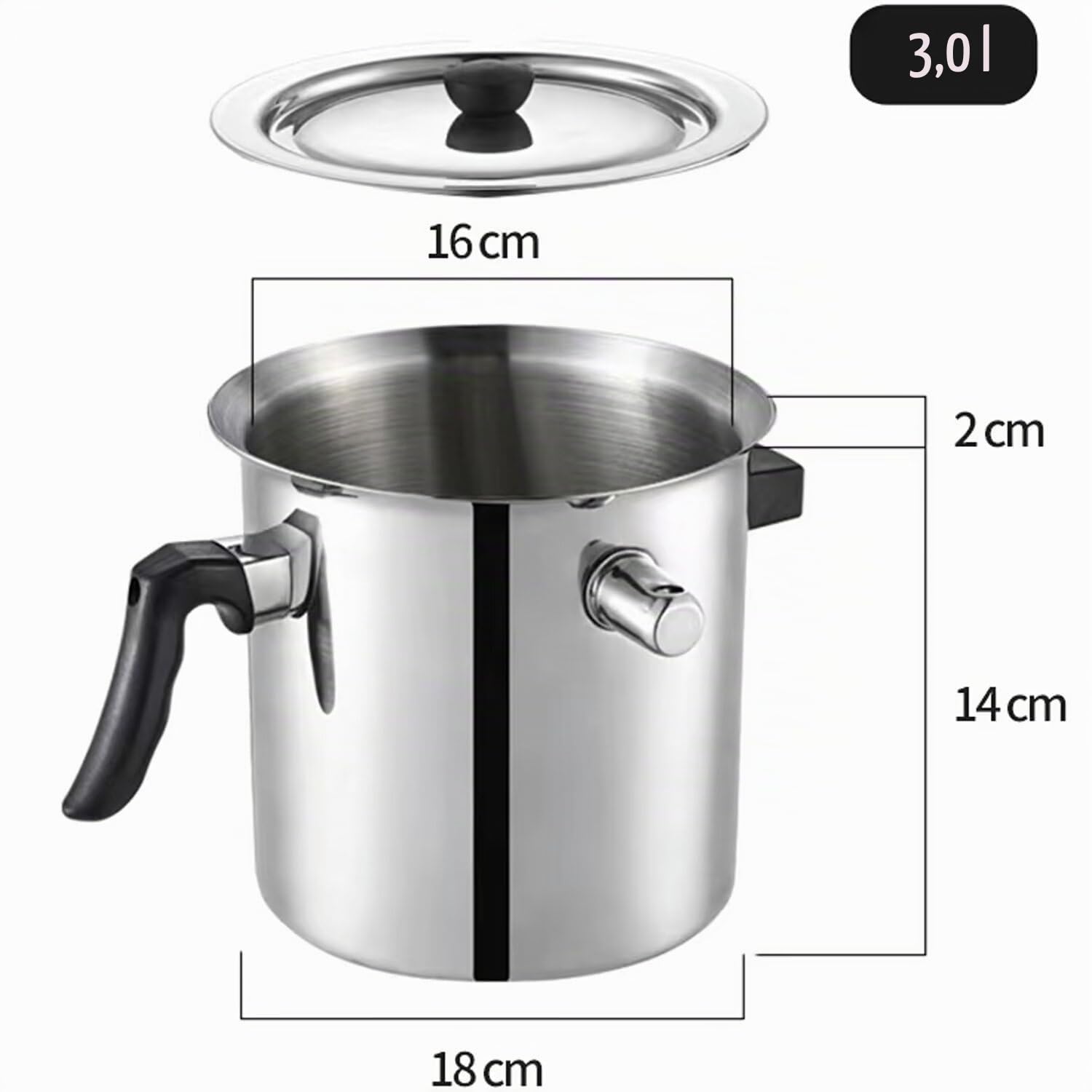 Doppelschichtiger Milchtopf aus Edelstahl 304,3-Liter-Suppentopf mit konstanter Temperatur für Induktionsherd und Gasherd,automatischer Milchtopf mit Pfeife,Verbrühungsschutzgriff