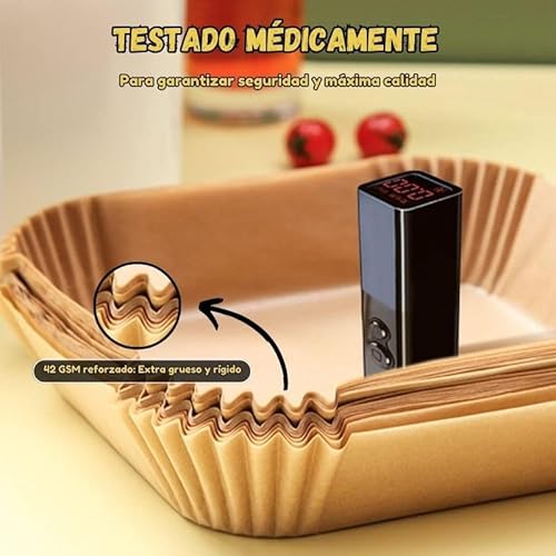 CREADY Papel Para Freidora de Aire 100 Piezas Extra Grueso [20-24CM] + Spray de Aceite | Accesorios Freidora de Aire | Papel Air Fryer Cuadrado | Accesorios Airfryer | Air Fryer Cosori 5,5 y Más - imagen 6