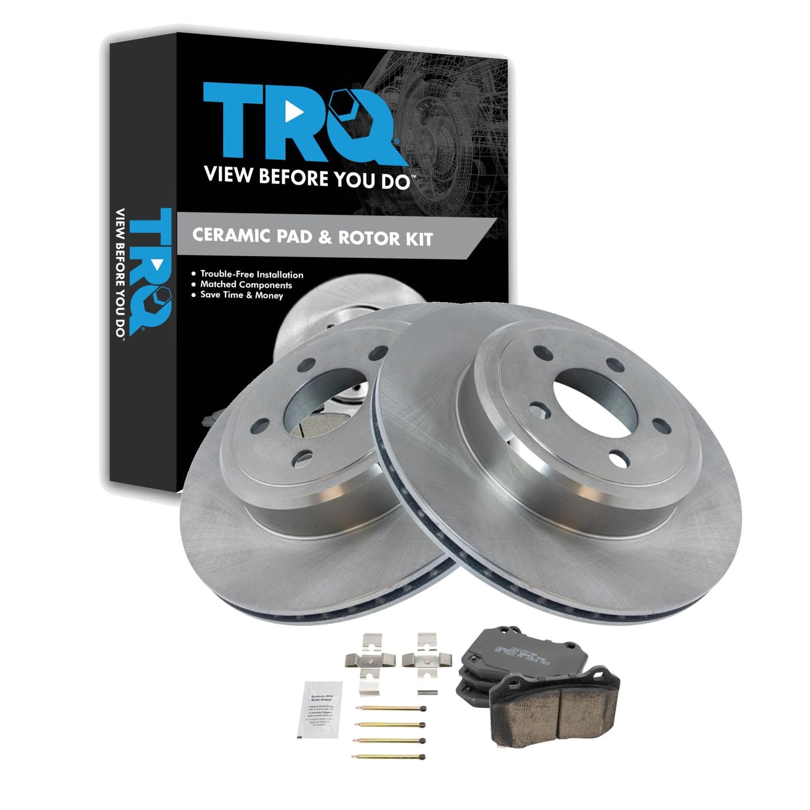 TRQ Rear Brake Pad and Rotor Set Ceramic Vented Rotors Compatible with 2011-2018 Dodge Challenger 2014-2018 Charger