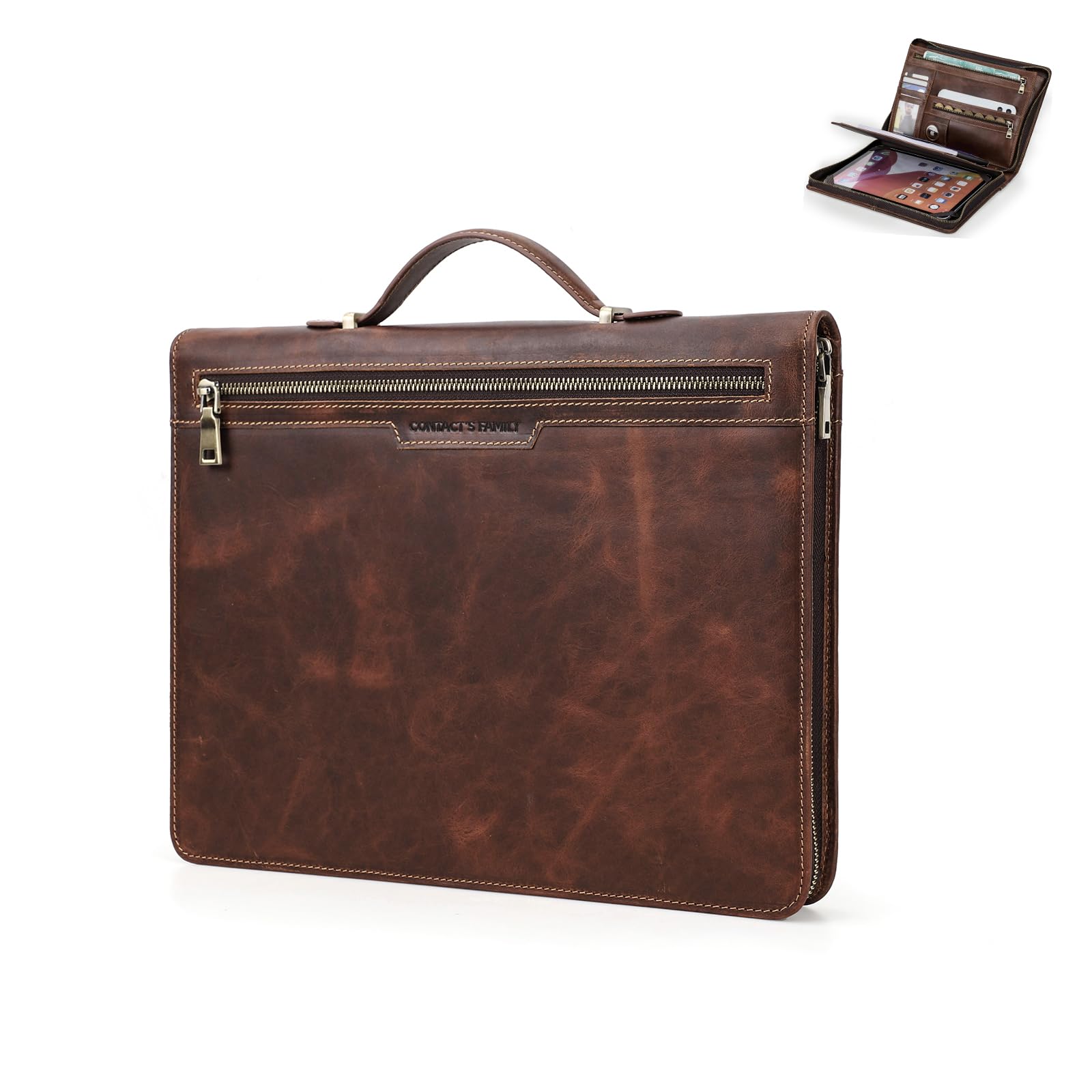CONTACT'S FAMILY Carpeta con cremallera, funda de piel para tablet de 11 pulgadas, carpeta profesional de conferencias, organizador de trabajo personal, soporte para documentos de viaje de negocios