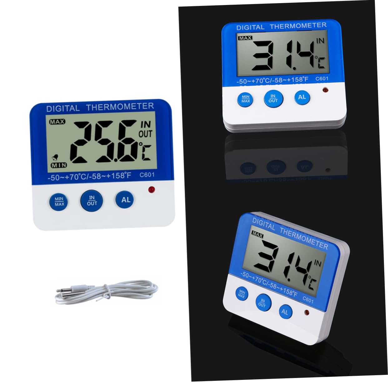 SHOWERORO 3 Termómetros Digitales C601 Para Congelador Y Refrigerador Con Alarma Y Accesorios De Cocina.