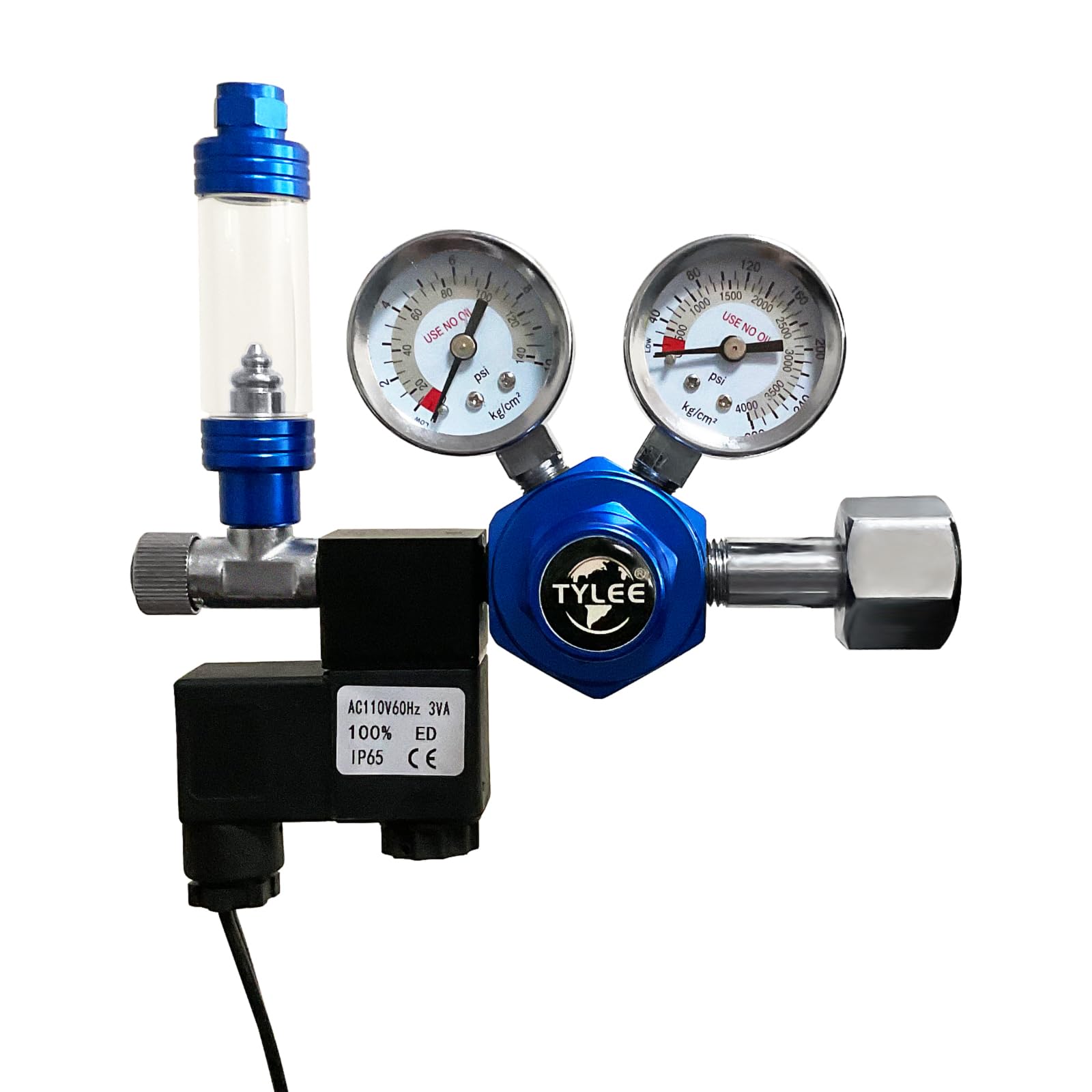 CO2 Regulator Aquarium Dual Gauges Aquarium CO2 Regulator for Aquarium CO2 Kits Plants with CO2 Solenoid Valve 110V and CO2 Bubble Counter with Built-in Check Valve, CGA320 Thread