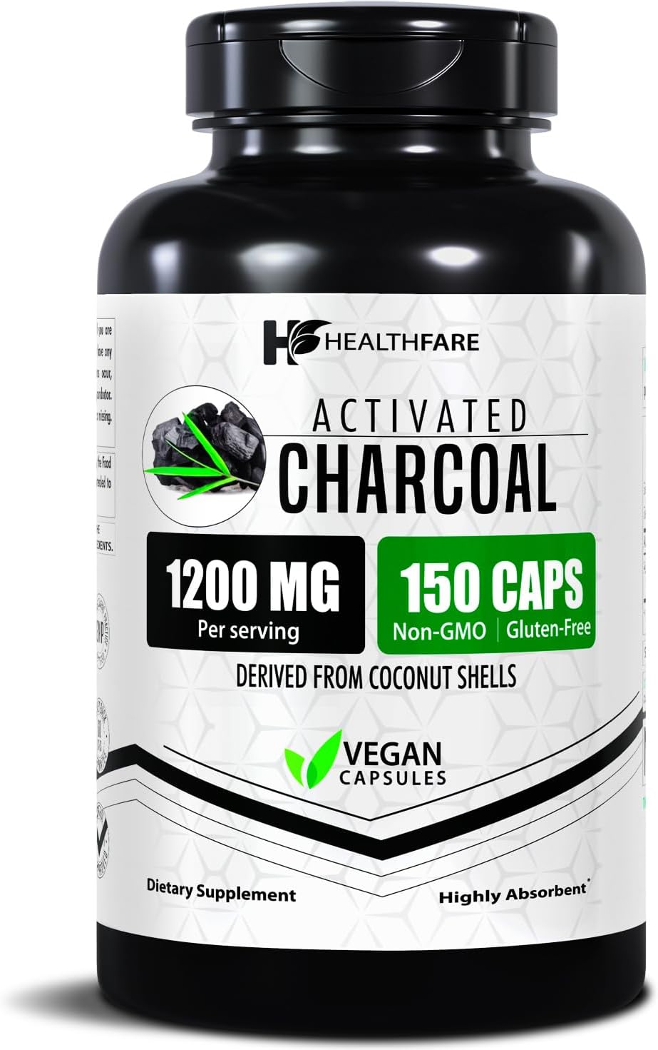 Activated Charcoal Pills 1200mg | 150 Vegan Capsules | Organic Coconut-Sourced | Detox & Digestive Balance | Non-GMO, Gluten-Free | Made in USA