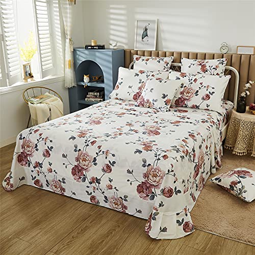 Image of FADFAY Sheets Set Queen Shabby Beige Floral Bedding Elegant Peony Sheets Set Vintage Flower Bedding Collections Soft 100% Egyptian Cotton 800 Thread Count Deep Pocket Fitted Sheet, 4Pcs-Queen Size
