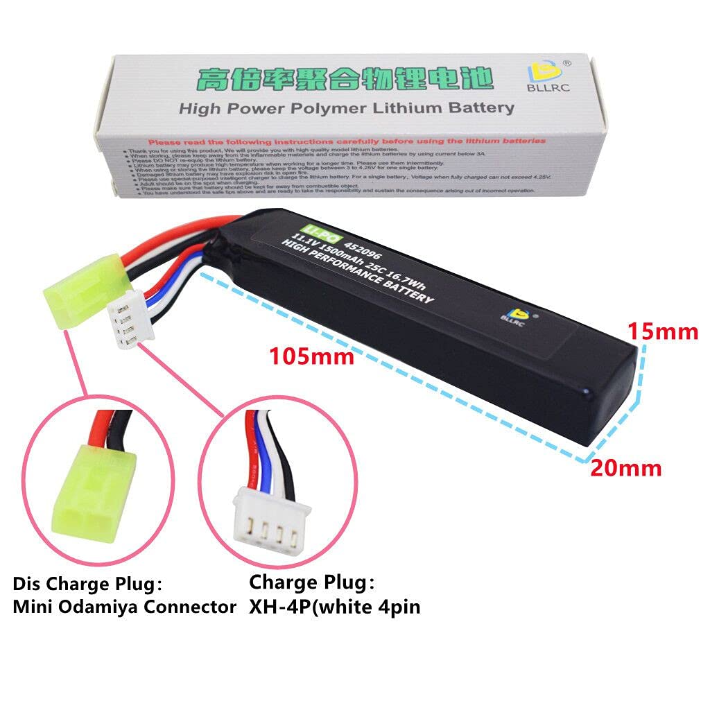 2PCS 3S 11.1V 1500mAh Airsoft Lithium Battery With Odamiya Connector, Suitable For Airsoft G36C, CAR15, MP5A5, M249, MC51, FNP90, G3A4 Upgrade Or Modification And Other Series Of Airsoft Rifles