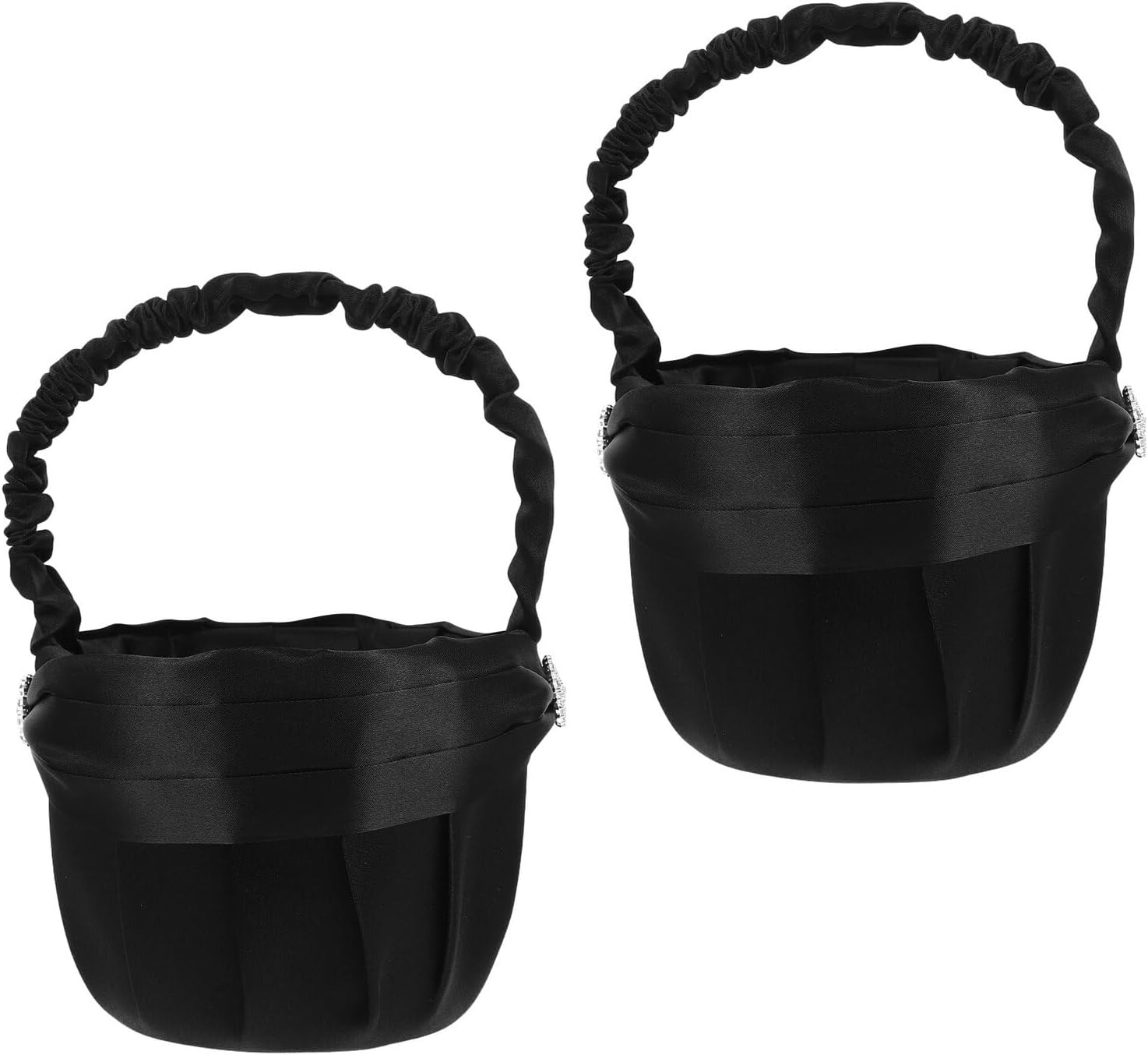 Gatuida 2pcs Rhinestone Wedding Flower Girl Baskets with Black Handle 13x22cm Decorative Floral Basket for Wedding Ceremony Party Favor and Candy Collection