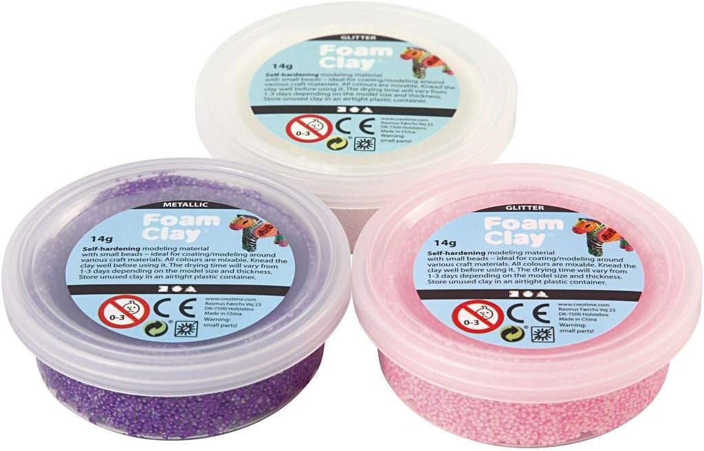 Foam Clay® sets, white, purple, pink, metallic and glitter, 3x14g