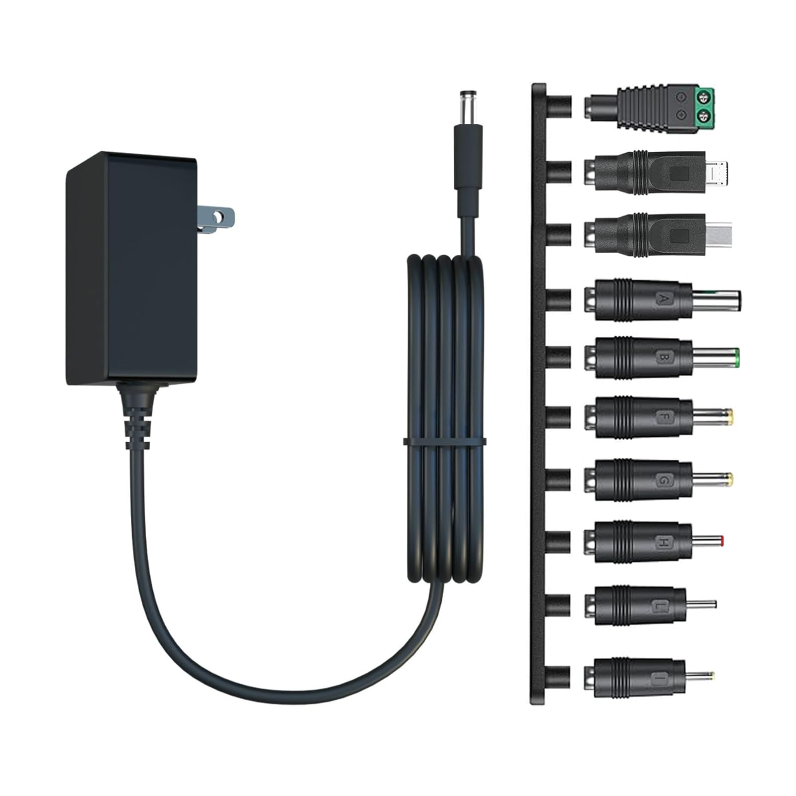 12V 2A Power Supply AC Adapter with 10 Tips, ETL Certified Regulated 12 Volt Replacement Charger Cord for LED Strip Light, CCTV Camera, BT Speaker, Webcam, Router (6ft)