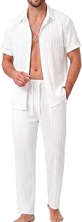 Mens 2 Piece Outfits Casual Summer vacation Beach resort wear Button Down Shirt pants Set