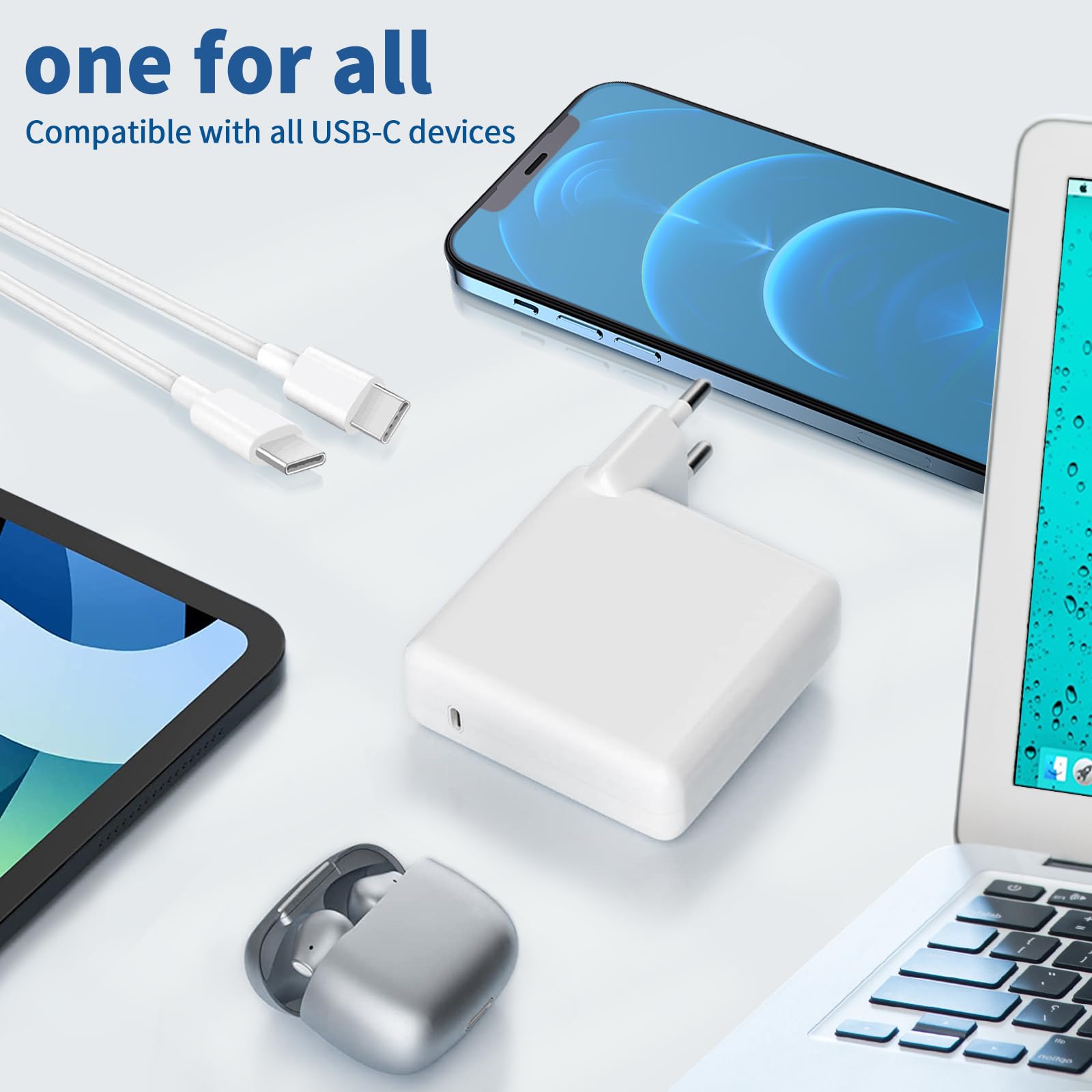 Ładowarka do MacBook Pro 98 W USB C Quick Charger kompatybilna z MacBook Pro 16 15 14 13" MacBook Air 13 cali iPad Pro 2021/2020/2019/2018, w zestawie kabel USB C do ładowania 2 m