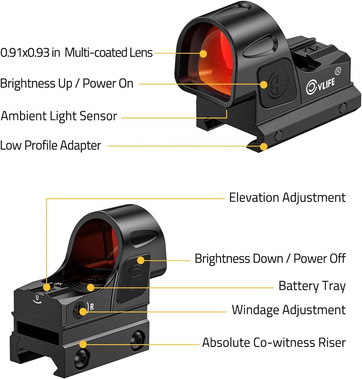 CVLIFE WolfCovert Auto-Brightness 7-Reticle Red Dot Sight for RMR, 3 MOA Dot & 35 MOA Circle Reflex Sight, Motion Awake Optic for Full Size Pistol with Adapter Plate for MOS & 21mm Picatinny Rail
