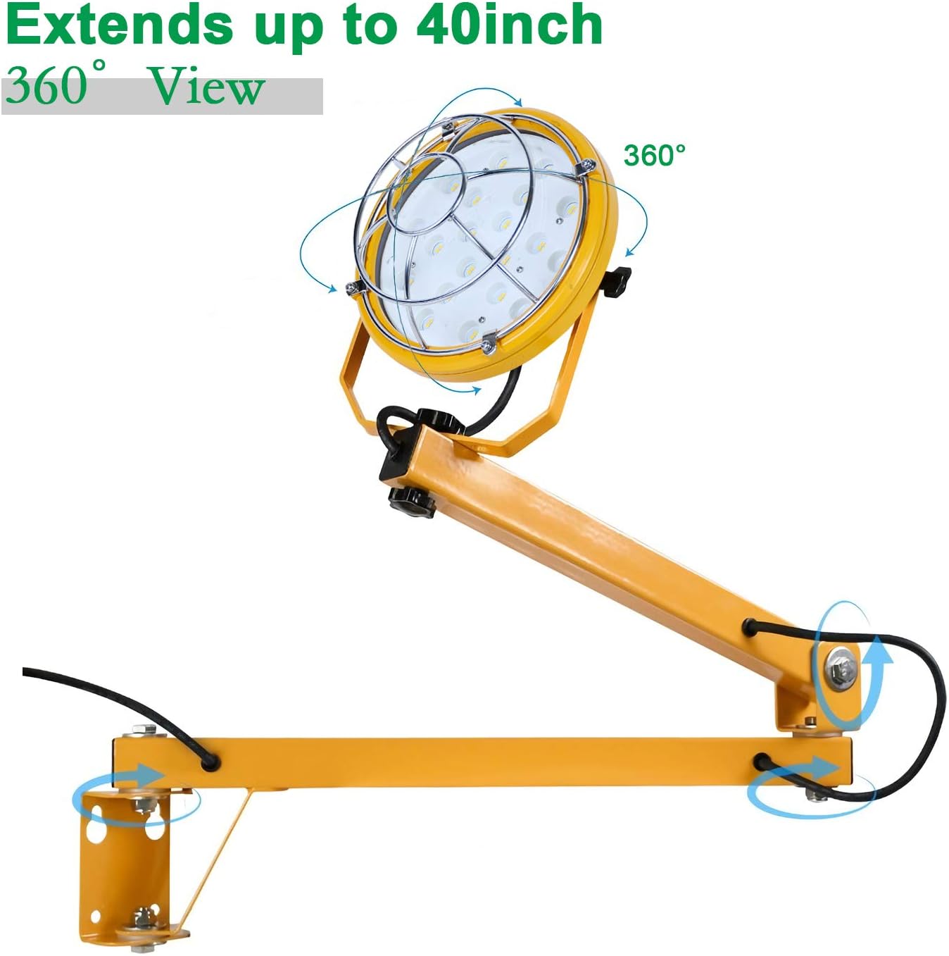 Weekly Top Sale MCWOFI 6600 Lumens LED Loading Dock Lights,Heavy Duty Rotatable Lamp Head,Stainless Steel Guard, Swing Arm,ETL Certification (60 Watts, 2Pack)