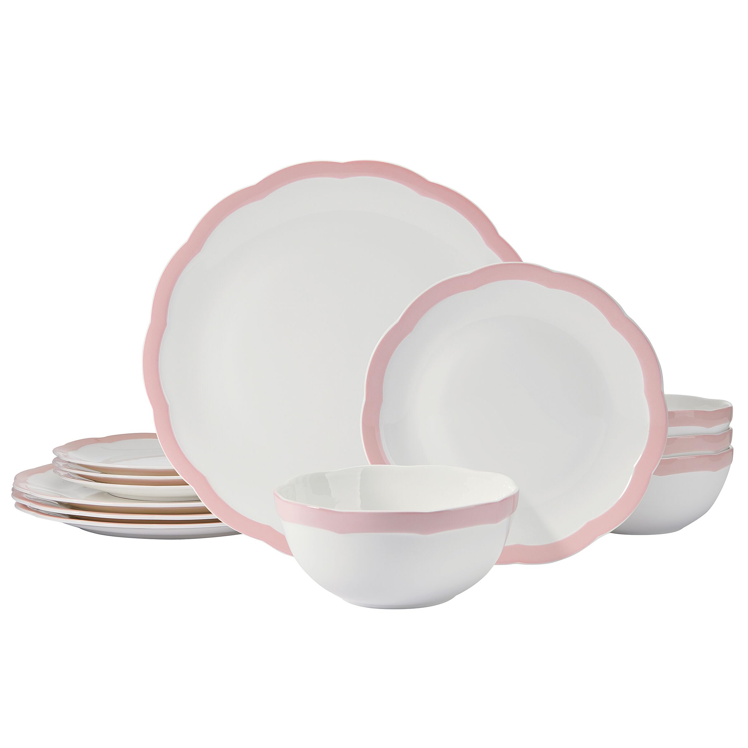 Seraphine Pink 12 Piece Durable Bone China Plates Bowls Dinnerware
