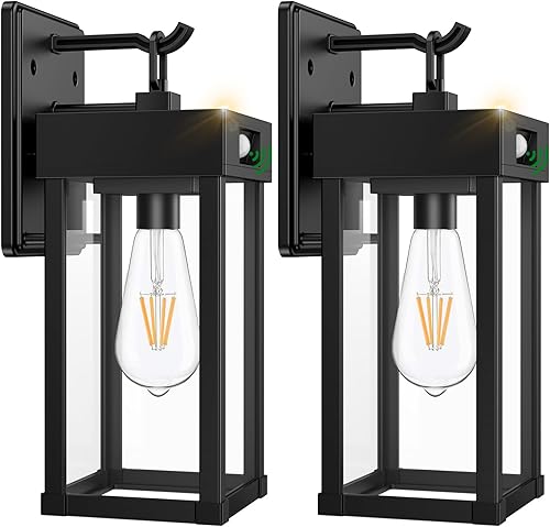 Miniatura 1 de Paquete de 2 lámparas solares de pared para exteriores con sensor de atardecer a amanecer, luces de pared negras de gran tamaño con 3 modos de