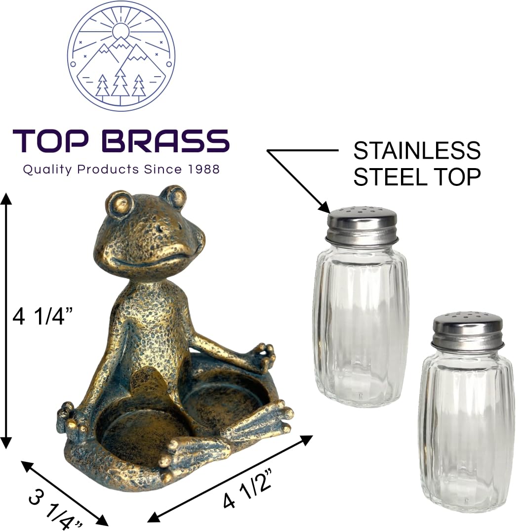 Juego de sal y pimentero de rana de yoga con agitadores de cristal, figura caprichosa de meditación de loto maestro zen, mesa de comedor, cocina o bar