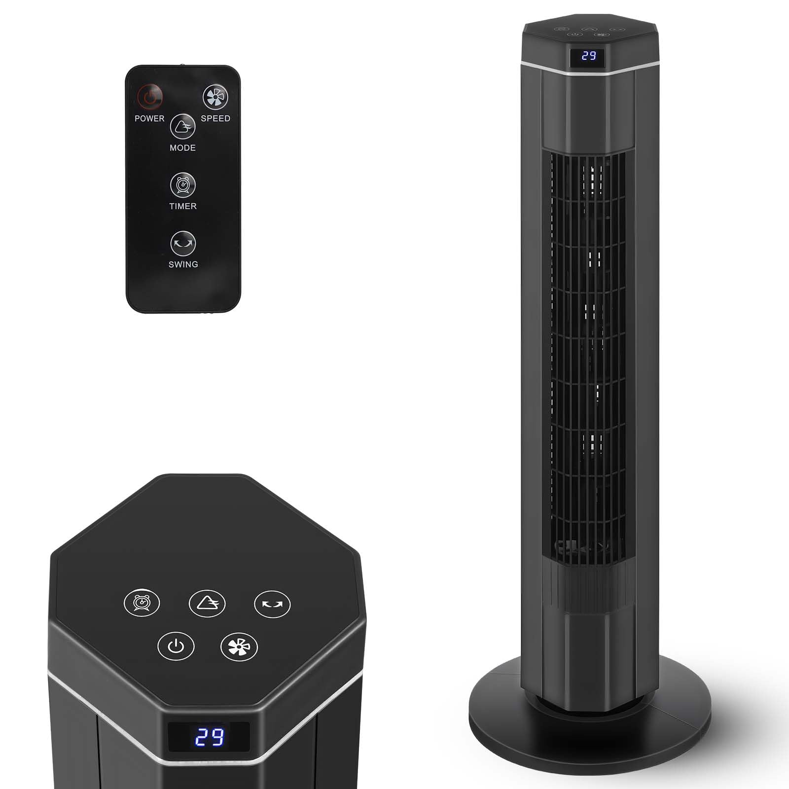 Ventilador Torre Caliente/Frío Sin Aspas | 8 Velocidades, Oscilación 80° | Calefacción 1400W Rápido | Mando A Distancia | Portátil