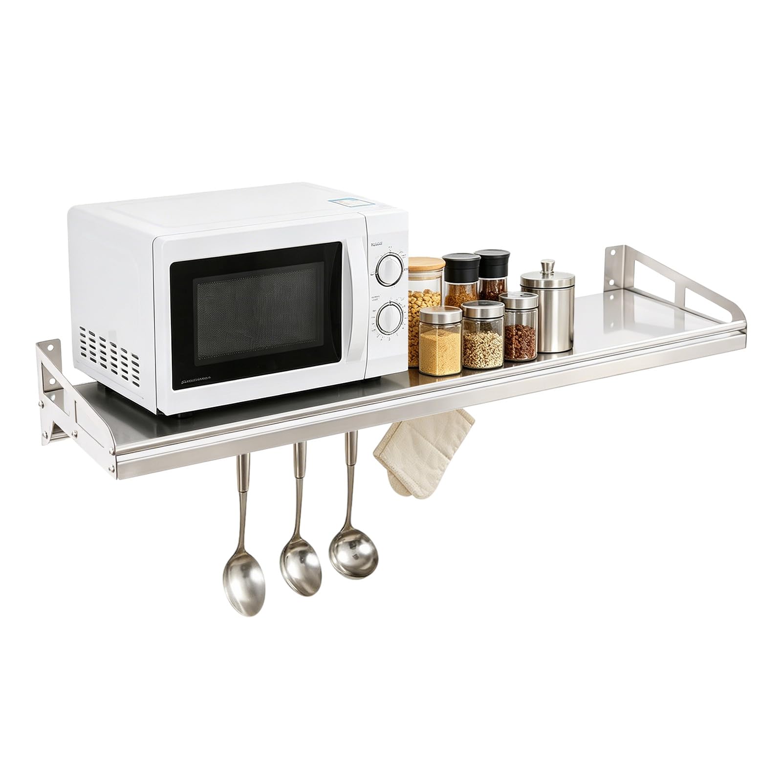 5 Haken Mikrowellen-Regalbretter Wandregal Metall Edelstahl Regal Wandboard Küche Wandregale Küchenregal Gewürzregal Küchenrollenhalter Wand Hängend Spice Rack Gewürzregale Gewürz Organize