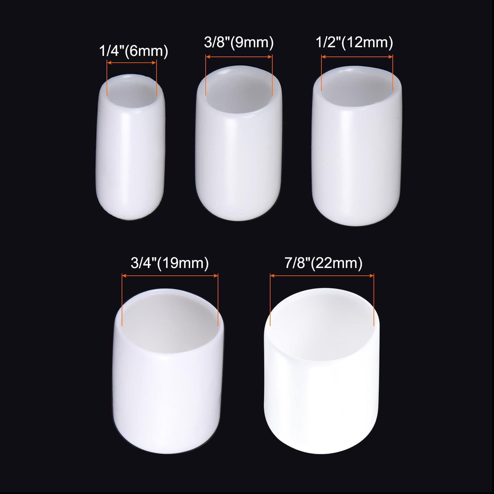 MECCANIXITY 1/4 Inch Inner Diameter Rubber End Caps - 50 Pack, White, For Screws, Bolts, Tubing