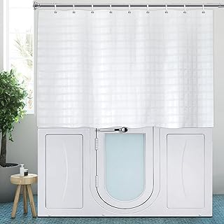 YISURE Short Shower Curtain 48 inch, White Jacquard Shower Curtain for Walkin Tub or