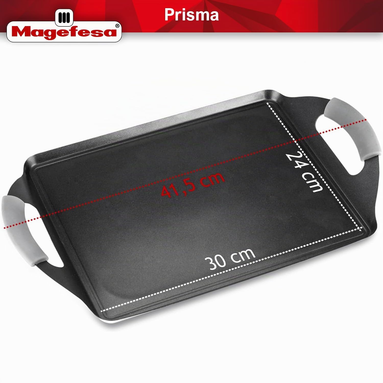 MAGEFESA Prisma - Plancha Teppanyaki 41x27cm Negra, Acero Inoxidable 18/10, Libre de PFOA/PFTE, Fácil Limpieza, Para Todo Tipo de Cocinas, Inducción