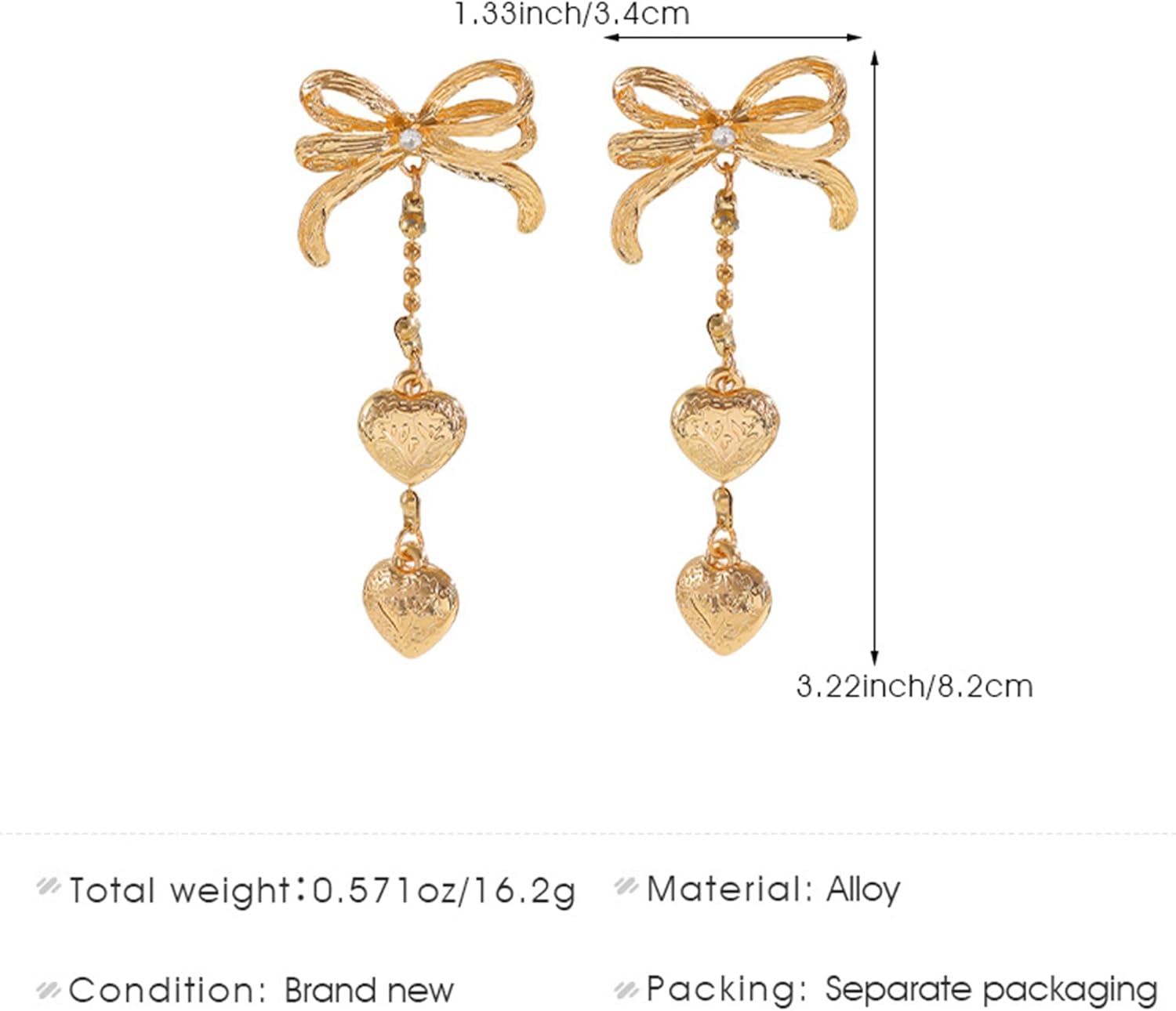 Lovely Ribbon Bow Dangle Earrings for Women Gold Silver Bowknot Heart Fringe Drop Earrings Dainty Lightweight Christmas Jewelry - Image 7