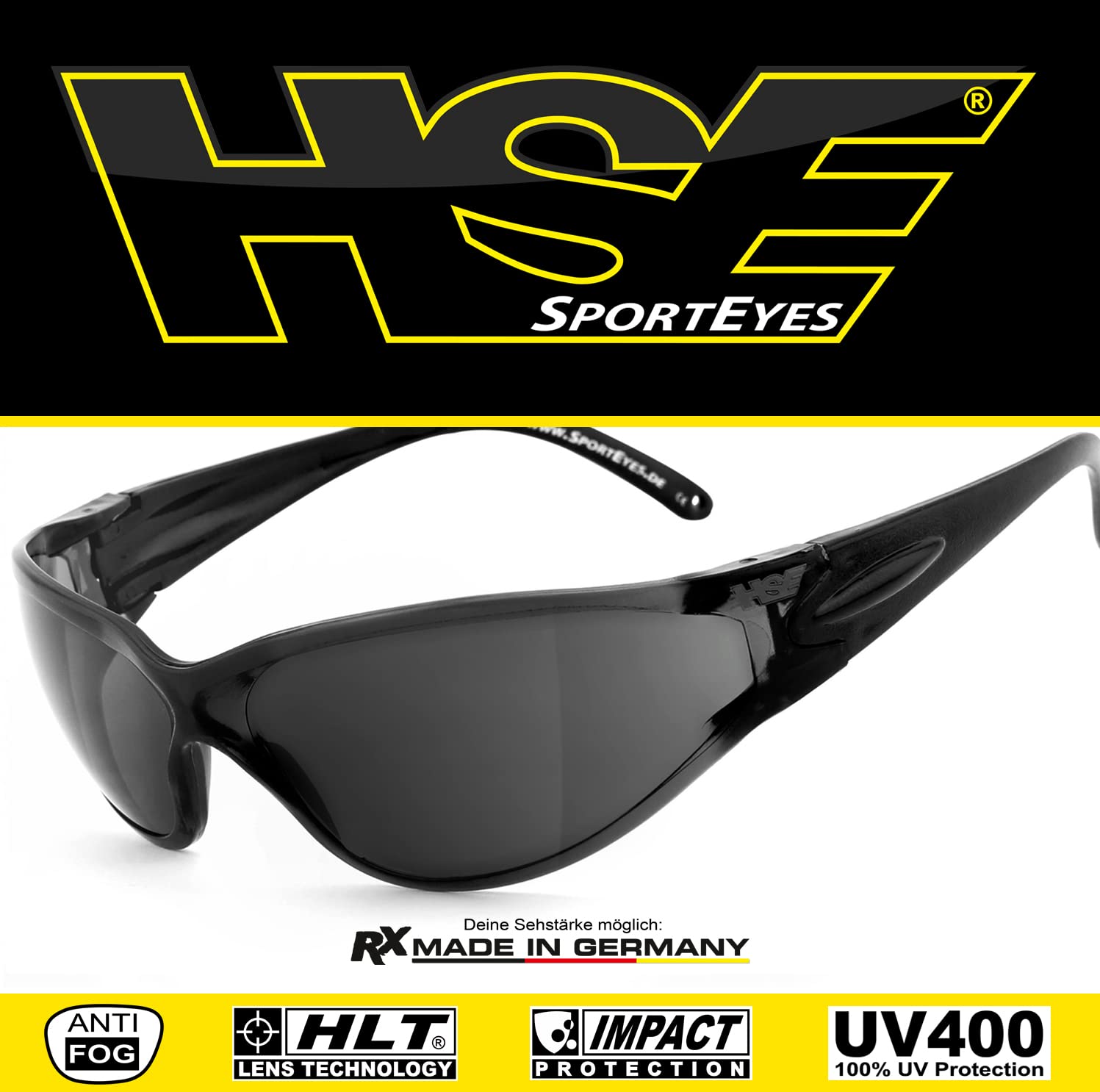 Image secondaire de HSE SportEyes® | Anti-buée, coupe-vent, verre de sécurité HLT® en plastique conforme à la norme DIN EN 166 | Lunettes de sport