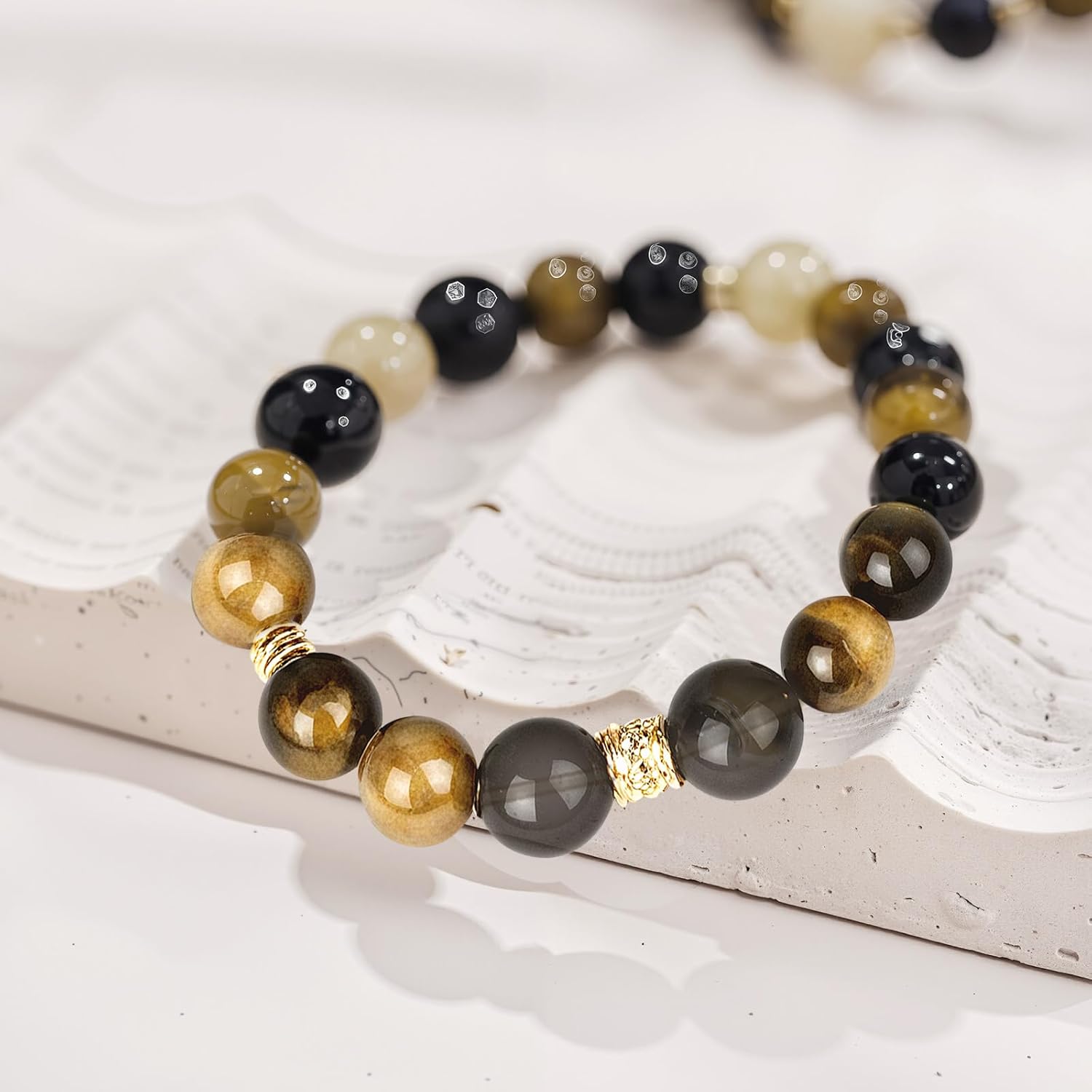 Healing Multi-Crystal Bracelets | Natural Tiger Eye, Citrine, Obsidian, Agate | for Wealth, Good Fortune, Inspiration, Passion, Confidence | Gift for Women Man all Ages | Adjustable Duarable Stretch(8-10mm) - Image 3