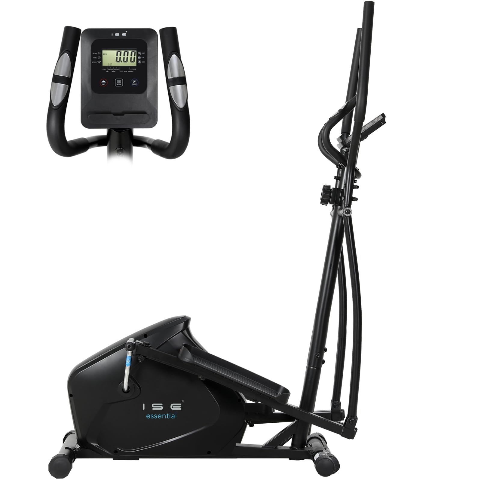 ISE Orbitrek o długości kroku 28 cm do domu, ultralekki trenażer eliptyczny z 8-stopniowym oporem, magnetyczny trener eliptyczny, składany z monitorem LCD, czujnikami tętna