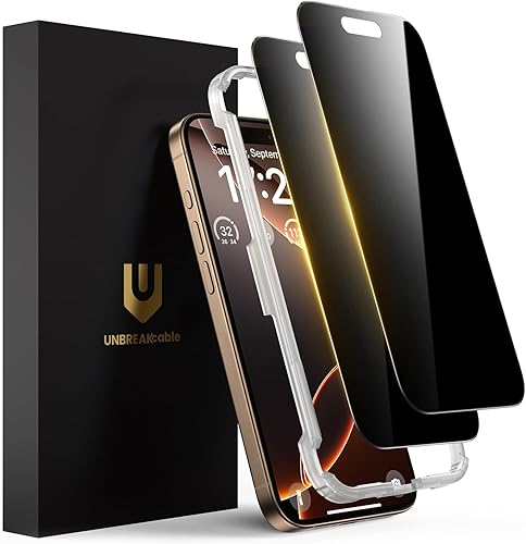 Miniatura 24 de UNBREAKcable Protector de pantalla de privacidad para iPhone 15 Pro, vidrio templado antiespía inastillable [verdadero antiespía de 28°] [dureza 9H]