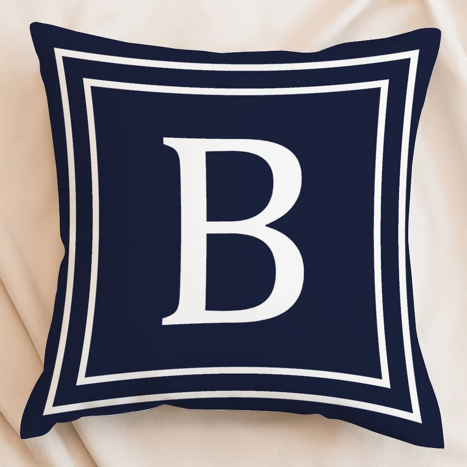 Yelolyio Geometric Pattern Monogram Decorative Throw Pillow Covers - Aesthetic Feminine Girls 26 Letters Velvet Cushion Case - Letter B Navy Blue Monogram Pillow Case for Bed Sofa Couch 18x18 Inch