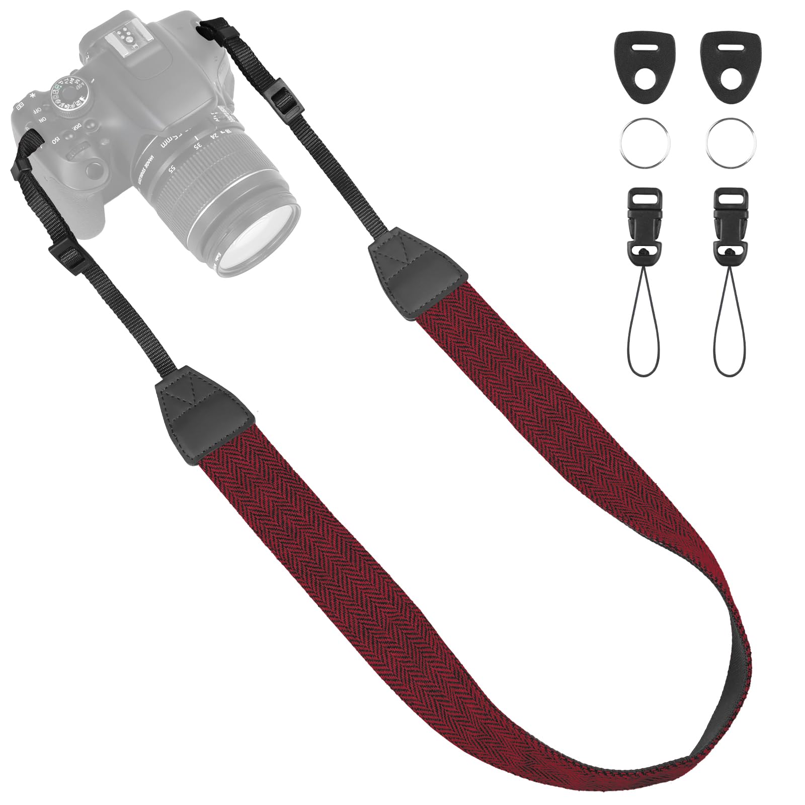Universal Camera Strap - Camera Neck Strap, Adjustable Shoulder Straps Compatible with Canon, Fujifilm, Nikon, Olympus, Panasonic and other SLR and mirrorless cameras - Red and Black Stripes