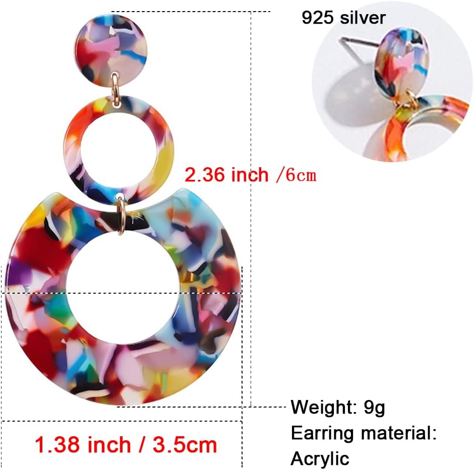 Acrylic Earrings for Women Multicolor Resin Earrings Statement Dangles Drop Earrings image 4
