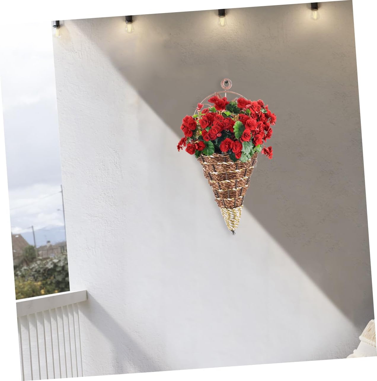 Unomor 3pcs Simulated Rattan Hanging Planters Cone Shaped Woven Wall Basket Decor for Indoor Outdoor Garden Rustic Flower Pot Holders for Farmhouse Aesthetic