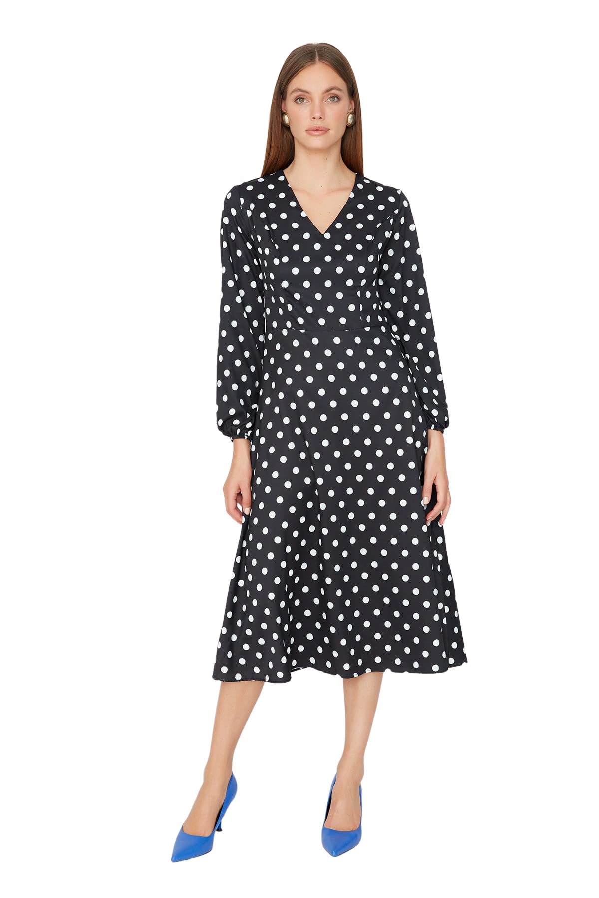 Trendyol Women Midi Skater Regular fit Woven Dress Schwarz