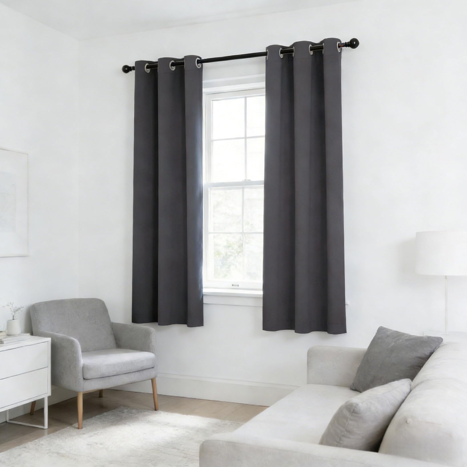 Rideau Occultant 200 x 170 cm Thermique Isolant Anti Froid Rideau Chambre avec Oeillets Design Moderne, 1Pièces pour Salon, Chambre à Coucher et Cuisine, Gris Foncé