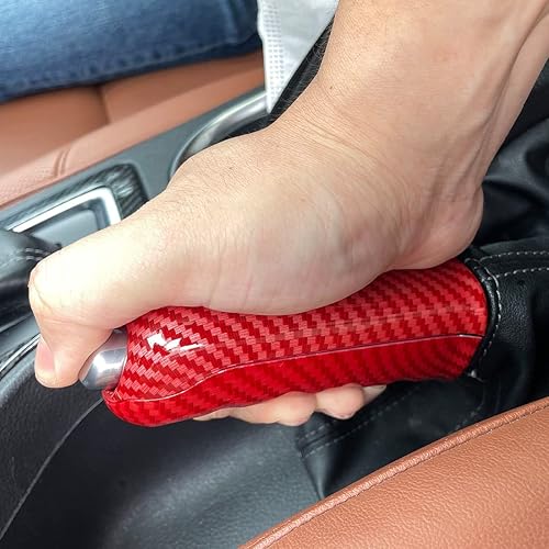 Miniatura 3 de ruihe Cubierta de mango de freno de mano de color rojo de fibra de carbono para Ford Ranger 2016 2017 2018 2019 2020 2021 2022 accesorios