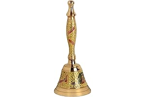 Vintage 100% Solid Brass Engraved Meena Handle Calling Bell
