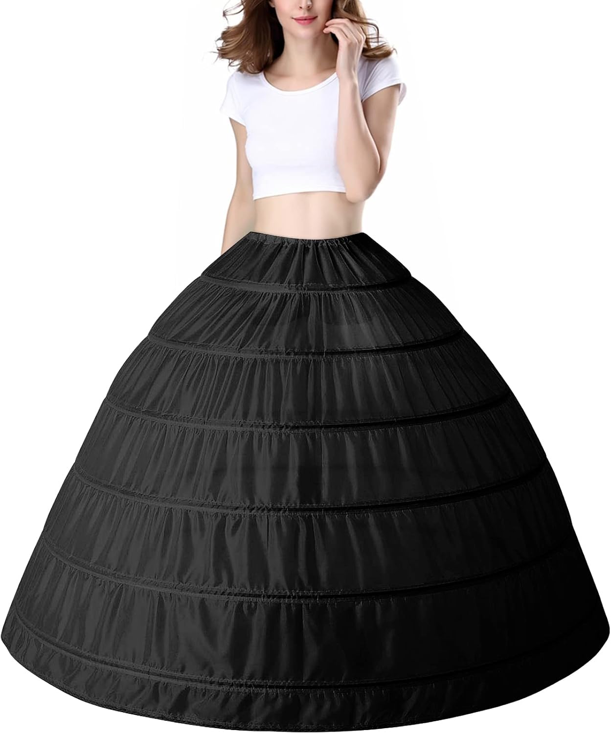 Women 6 Hoop Petticoat White A-line Floor-Length Crinoline Underskirt for Bridal Wedding Dress Ball Gown