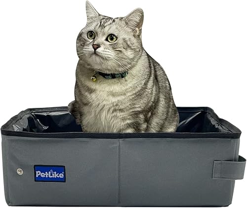 PetLike Caja de arena para gatos de viaje, caja de arena portátil a prueba de fugas, bandeja de inodoro plegable para gatos pequeños y medianos